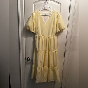 Sugar+Lips Yellow Seersucker Tierd Midi Dress; Size Small